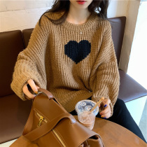 2021 New Korean version of lazy wind loose color color love sweater women autumn and winter wear long sleeve pullover coat tide