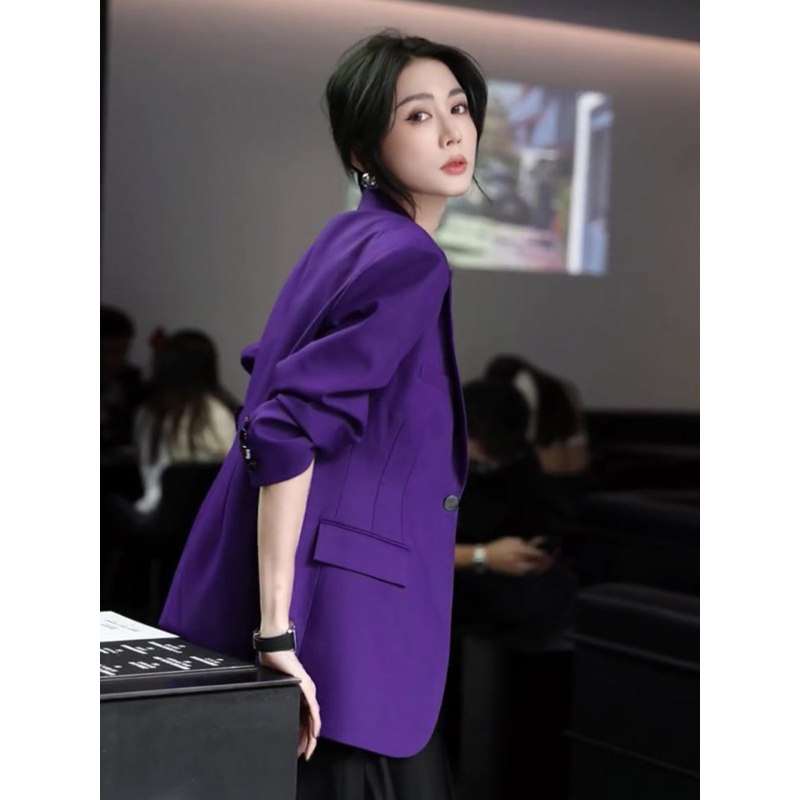 Purple Small Fragrant Style Suit Coat Women's Autumn and Winter European Goods 2023 Popular Leisure Age Reducing Beautiful Foreign Style Short Top