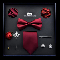 Mens tie bow tie gift box Formal eight-piece set Business zipper free knot red and black send boyfriend wedding groom