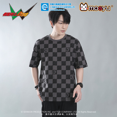 taobao agent Moeyu Kamen Rider W theme song keyword T -shirt fake rider double -sleeved letter printing top