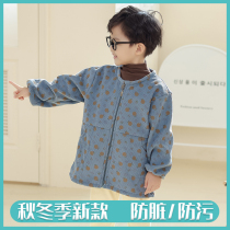 Boys gown long sleeve anti-dirty corduroy dinner thick coat Winter boys apron kindergarten