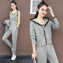 Sports set women 2021 new spring and autumn thin foreign style thin loose running clothes sports and leisure three sets