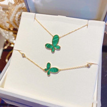 Chow Tai Fook HuanMei Niche Invincible Butterfly 18k Gold Malachite Necklace Pendant Bracelet Net Red Explosive Collarbone Chain