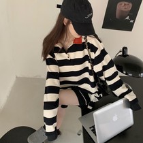 Pregnant womens spring clothing sweatshirt 2022 new Korean version Black and white striped Nehitch bottom pregnant womens blouses cover for the spring and autumn season
