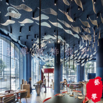 Hotel atrium hanging glazed fish restaurant aerial decorations hanging ornaments creative art group fish Home Soft