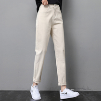 Korean jeans women 2021 Spring and Autumn New loose high waist slim high elastic Harlan straight tube daddy pants women