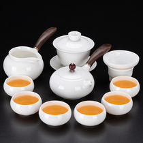 White porcelain kung fu tea set home Dehui goat jade porcelain lid bowl side set teapot tea cup ceramic high-end products