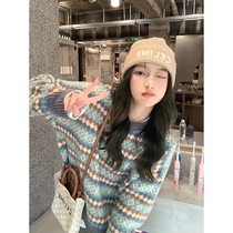 Zhang Beibei ibell Fair Island romantic jacquard pullover sweater autumn and winter New design sense loose long sleeve top
