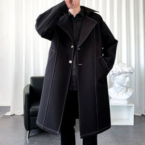 Windbreaker mens spring and autumn long black coat Mens cloak long coat Korean version of the trend of autumn mens clothes