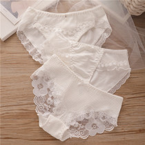 3 white cotton underwear women low waist lace lace sexy seamless all white Japanese girl student breifs