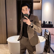  2021 autumn new suit mens suit single-breasted striped ruffian handsome Korean version slim casual business suit formal