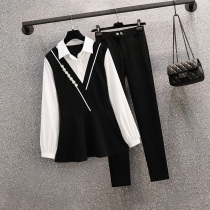 Brother-in-law light cooked wind suit woman early spring 2022 new big code Fat younger sister Superior feeling shirt small leggings Two sets