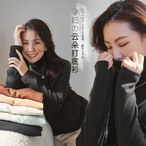 Pregnant womens autumn clothing blouses in spring and autumn with undershirt autumn and winter inside a high-collar t-shirt plus suede warm pregnant womens winter clothing