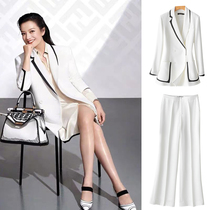 Star Zhao Wei Tongtong White Coat Broadlegged Pants Suit Suit Woman Fashion Temperament 100 Hitch Acetate Genuine Silk Shirt