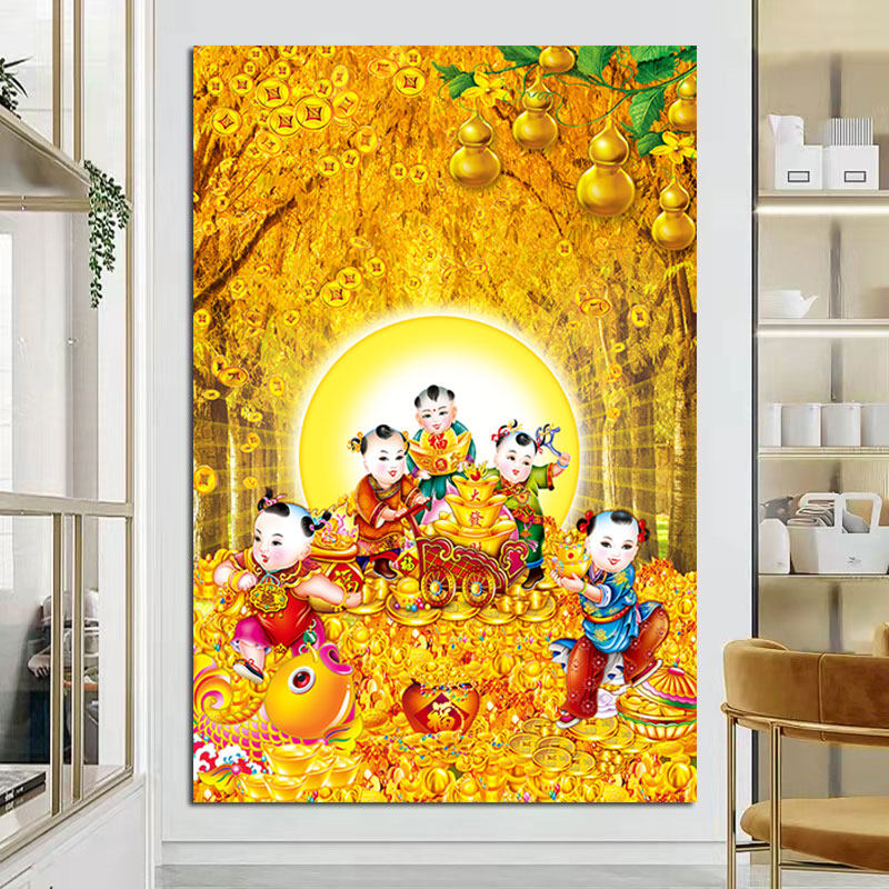 陶磁板画財宝童子人物背景壁有額壁挂屏装飾画4枚セット販売 O1CN01y8dTlv1YcESnigqkU_!!