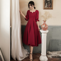  Toast dress bride 2021 new female autumn wine red engagement wedding back door small dress dress can usually be worn