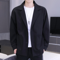 Spring and autumn casual suit Mens Hong Kong style loose ruffian handsome jacket Mens 2021 new solid color handsome small suit