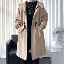 Windbreaker coat mens long 2021 autumn and winter coat plus cotton thickened Tide brand warm clothes winter cotton coat