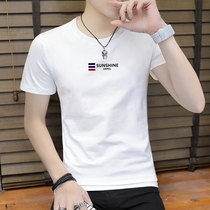 Summer white cotton short-sleeved T-shirt mens fashion personality fashion wild mens round neck slim top tide brand dx