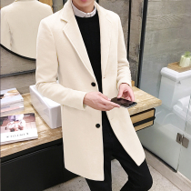 Spring and autumn long woolen coat mens Korean trend slim windbreaker woolen coat plus cotton mens clothes