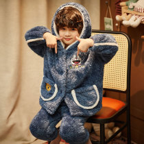 Childrens pajamas coral velvet autumn and winter thickened boy home clothing long sleeve middle child boy flannel suit