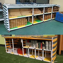Kindergarten outdoor equipment storage rack childrens outdoor toy locker large building block with awning car shelf