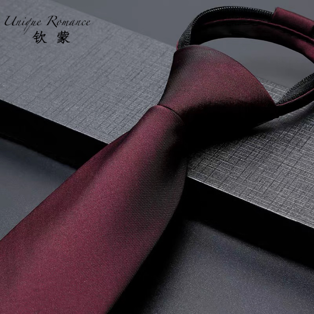 Tie men's formal business elegant wine red professional wedding groom Korean version lazy man zipper hands-free tie B9