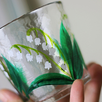 Hipster Japanese style hammer hand-painted Bell Blue Peony pure handmade crystal glass cup whiskey Cup