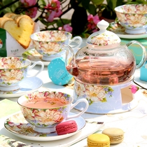 Qiaomu Flower Teapot set Glass boiled fruit teapot Ceramic Afternoon tea Flower fruit teacup Tea set Household candle