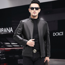 Winter Haining leather leather mens head sheepskin middle-aged mens casual leather jacket down jacket slim jacket