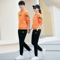 Couple sports suit Men and women Spring long sleeves Fashion casual running fitness Round Collar Guard Clothing Two Sets Loose