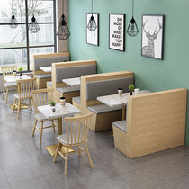  Casual milk tea shop sofa double restaurant card seat against the wall Coffee dessert burger shop catering solid wood table and chair combination