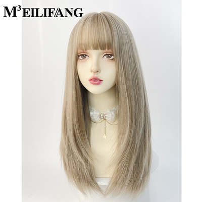 taobao agent Golden wig female mixed -race long full -headed beige golden linen, European and American mixed -race light -gray long straight hair