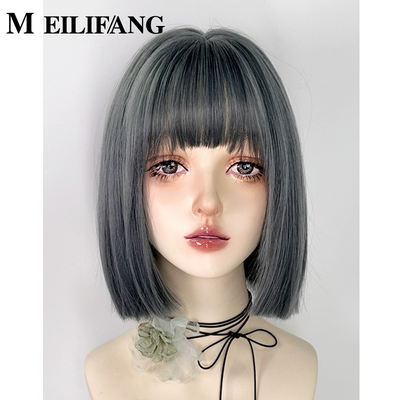 taobao agent Comic one-size-fits-all wig blue short hair wave head bobo female full headgear cos universal y2k blue-gray color