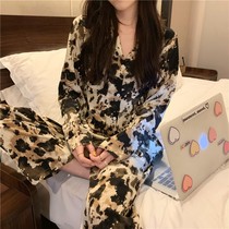 New retro tie-dyed cotton net red casual loose long sleeved pajamas womens explosive foreign style home clothes two-piece set