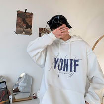 Letter printed hooded sweater mens autumn loose casual Korean version of the trend wild student cover head clothes jacket