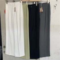 Sun Flowers 9015 Tightness Waist Black Casual Pituitary Pants Woman 2022 Summer High Waist Wide Leg Straight Barrel Long Pants