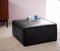 Nordic light lavish genuine leather square large leather stool minimalist cloakroom changing shoes stool black tea table down-to-earth sofa stool leather mound