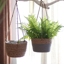 Point straw basket flower basket hanging hanging hanging green flower pot indoor creative decoration basket pastoral Northern Europe