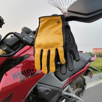 First layer cowhide motorcycle gloves Harley retro yellow summer waterproof winter thick warm touch screen men and women