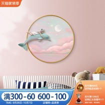 Nordic childrens room decorative painting Three-dimensional wall painting dolphin girl bedroom bedside mural girl princess room hanging painting