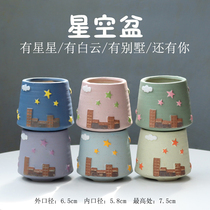 Shrinkered basin micro-View pot rough hand-painted fleshy flower pot PP stone flower control type thumb basin coarse pottery breathable ceramic