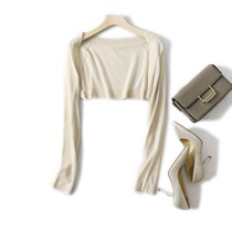 High waist ice silk sunscreen clothing knitted cardigan womens waistcoat summer new thin jacket with small shawl yoga sleeve