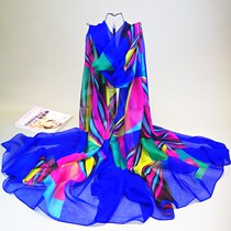  New large size sunscreen beach towel color printed silk scarf womens scarf summer travel photo shawl gauze towel long
