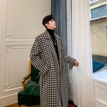 Autumn and winter khaki trench coat men thick plaid long knee retro British style fashion fashion fashion coat coat coat