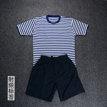 Sea short-sleeved fitness suit Male sailor crew neck blue and white striped T-shirt sports fitness shorts loose half-sleeve quick-drying suit