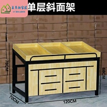 Steel and wood fruit shelf exhibition table supermarket with label pole creative stall commercial single-layer new snack shop