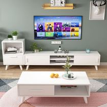 Nordic White TV cabinet coffee table combination simple modern living room bedroom small apartment solid wood TV cabinet
