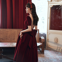 Velvet toast dress bride wine red 2021 new can usually wear wedding banquet small dress skirt summer temperament