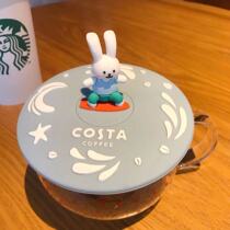 Costa new cartoon cute water skiing rabbit Mark water Cup insulation leak-proof dust food grade silicone cup lid